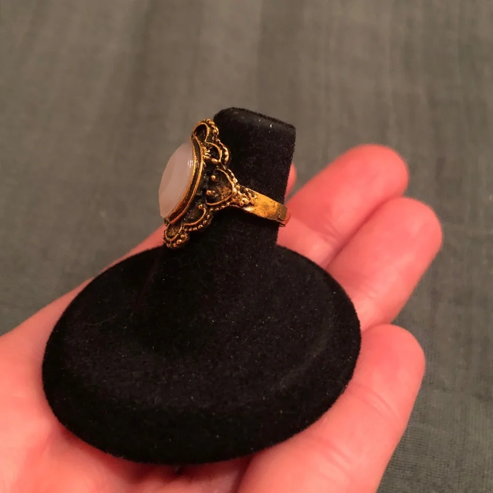 Elegant Bronze Gold Tone and White Faux Stone Ring - Picture 4 of 10